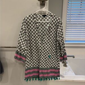 J. Crew Geometric Print Swim Cover-up in Pink and Teal